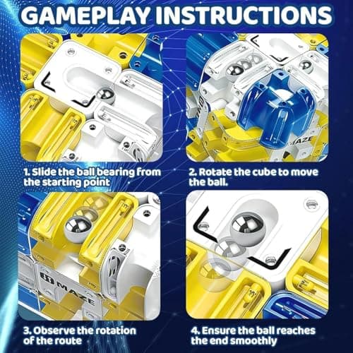 3D Maze Puzzle Cube, Transparent Labyrinth Ball Game, Brain Teaser IQ Toy, Rolling Metal Marble Challenge, for Kids and Adults 2