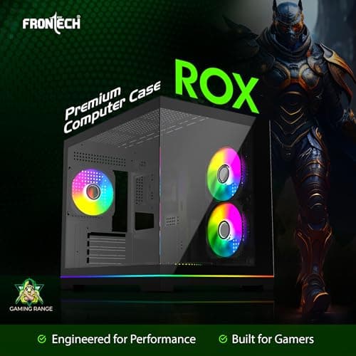Frontech ROX Gaming Computer Case | 6 ARGB Fans | Dual Tempered Glass | Type-C Support | 360/280/240mm AIO Cooler Compatible | Front & Side Glass Panel | 1 x USB 3.0, 1 x 1.0 (FT-4391) 2