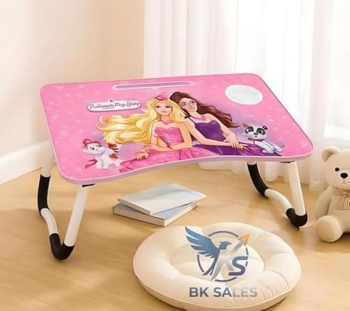 Plain Wooden Sturdy Laptop Table | Portable Foldable Study Desk | Bed Table for Laptop, Study, Reading, Writing, Home, Office & Students (Pink - Barbie) 2