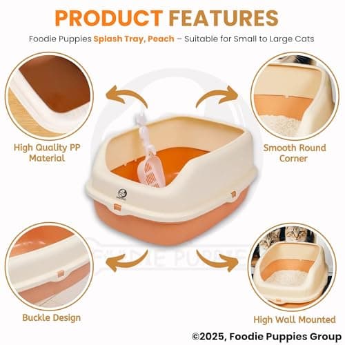 Foodie Puppies Litter Tray for Cats & Kittens - (Peach, Splash Tray) (53 x 39 x 25 cm) | Semi-Enclosed Basic Cat Tray with Free Litter Scooper | Reduces Odour, Perfect Starter for Toilet Training 4