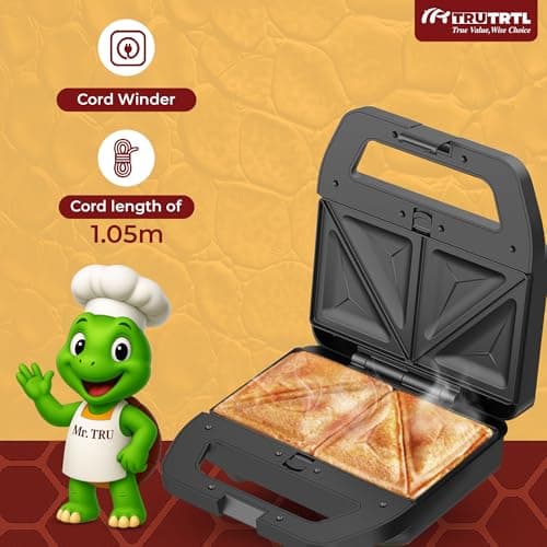 Mr. TRU 3 in 1 Grill, Sandwich, Waffle Maker Machine | Electric Bread Griller and Toaster | Non-Stick Coating Removable Plates | 800W (Auto Cut-Off), Black | 2 Years Warranty | Perfect for Gifting 5