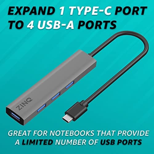 Zinq Technologies Zinq 4 USB 3.1 High Speed Ports Hub with Type C Input, All Ports USB 3.1 Adapter with Slim Aluminium Body for Laptop, MacBook, Windows Pc, Tablets, Type-C Mobile Devices (Grey) 4