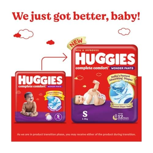 Huggies Complete Comfort Wonder Pants | Pant Style Baby Diapers Small Size (S), 112 Count | India's Fastest Absorbing Diaper, Prevents Diaper Rash, Ideal for 4 to 8 Kgs (56 Count, Pack of 2) 2