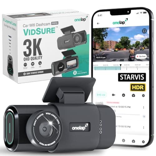 Onelap Vidsure™ (2026 Sony STARVIS IMX335) - 3K UpScaled to 4K Dashcam for Car | Front Only | 5MP 3840p QHD Front | 5.8Ghz WiFi | HDR |1.47" LCD | Dual Port Charger