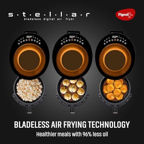 Pigeon By Stovekraft STELLAR Air Fryer Large 5.5L | 1500W BLADELESS Airfryer | Unique See Through Top View Glass | 360 Airwhirl Technology | Digital Touchscreen | 8 PRESETS Menu | Shake Feature, Black 4