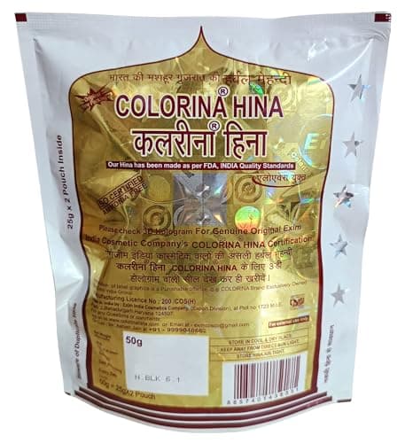 Colorina Hina Gujrati Herbal Henna Powder, Natural Black 6.1, 50g (Pack of 5) | Colors Hair not Skin (Natural Black 6.1)