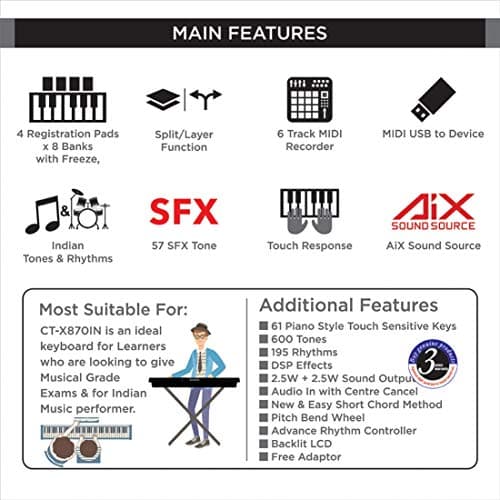 Casio CT-X870IN 61 Keys Portable Keyboard, Black With Carry Case 3