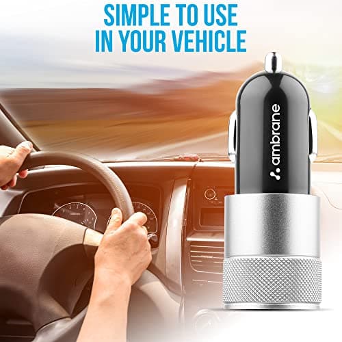 Ambrane 12W Fast Car Charger, Dual USB Output, Multi-Layer Protection, Fast Charging, Compatible with All Cars, Without Cable for All Mobiles & Other USB Enabled Devices (ACC74, Black & Silver) 5