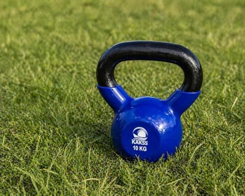 KAKSS Half Coating Vinyl Kettlebell, 10kg Blue Cast Iron Kettle Bell with Non-Slip Grip Handle for Strength Training, Home Gym Workout Equipment for Men & Women (Proudly Made in India) 3
