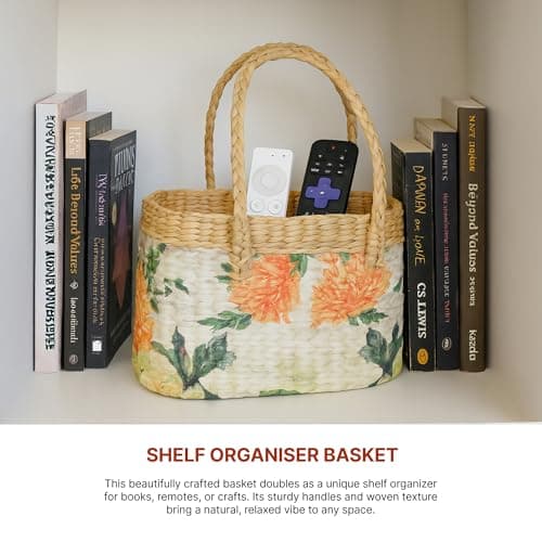 Habere India-All the Cultures Fabricating India Picnic Baskets | Lunch Bag | Jute/Cane Basket for Gifting | Tiffin Basket | Jute Oval Gift Baskets (Design 06 - L26 x W20 x H18 cm) 2