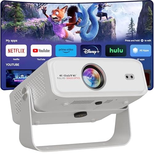 E Gate Duster 8X Projector 4k Ultra HD | Official Netflix, Prime, Sony | 100% DustFree & Certified Android Whale OS | 8X Brighter, 1080p Native, Fully Automatic, HDMI-ARC, Chat GPT Voice Remote, EGATE