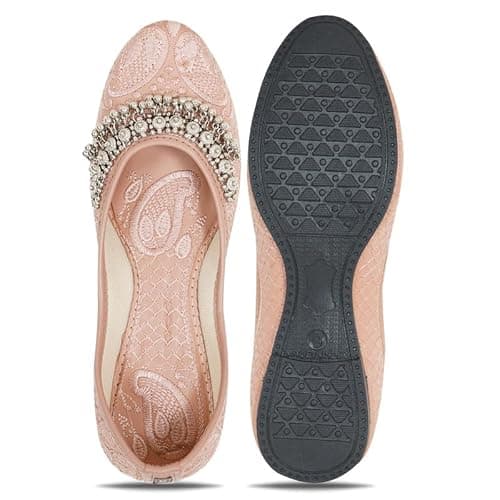 DFR Women Ethnic Rajasthani Embroidery with Payal Punjabi Mojari's Shoe Juti Jutti’s, Color - Pink, UK Size - 9 4