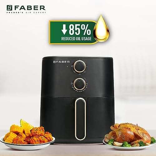 Faber 6 liter 1500W Air Fryer|Fry, Bake, Roast, Toast, Defrost, Grill & Reheat|360° Rapid Air Cooking, 85% Less Oil|Temperature & Time Control, Non-Stick Fryer Pan, Auto-Off | Sleek Design | (Black) 4