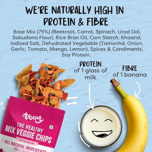 Troovy Healthy Masala Vegetable Chips | Tasty & High Protein Snacks | 30% Of Protein Needs | No Palm Oil, Cholesterol or Trans Fats | No Junk & Chemicals | 70g (Pack of 3) 5