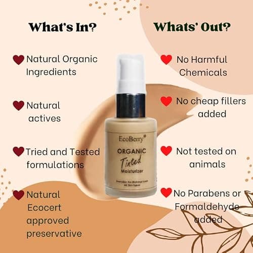 EcoBerry Organic Tinted Moisturizer | Everyday No Makeup Look | Sheer Coverage | Organic | Semi-Matte | Light Weight | Non-Comedogenic | Hypoallergenic | Natural | Handmade | Chemical Free (Light) 5