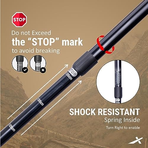 Vector X Trekking Poles Shock Absorbing Adjustable Hiking or Walking Sticks for Hiking Collapsible Strong,Lightweight Walking Pole, All Terrain Accessories and Carry Bag (Without Light) 4