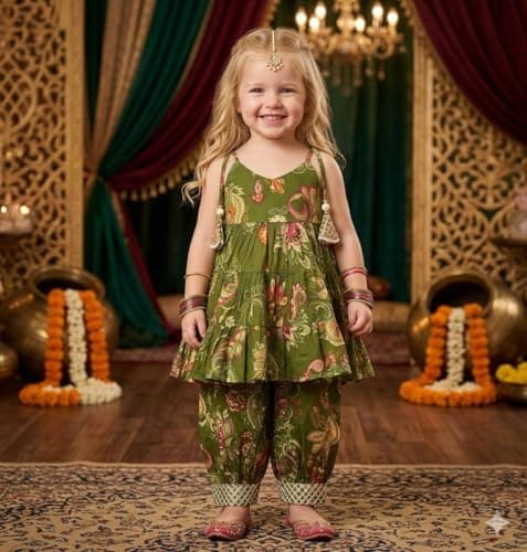 A.T.U.N. (ALL THINGS UBER NICE) Girls 100% Cotton Floral Printed Kurti Dhoti Set | Traditional Ethnic Wear Outfit for Kids | Soft Breathable Fabric Comfortable Fit | Stylish Festive Clothing Set 2
