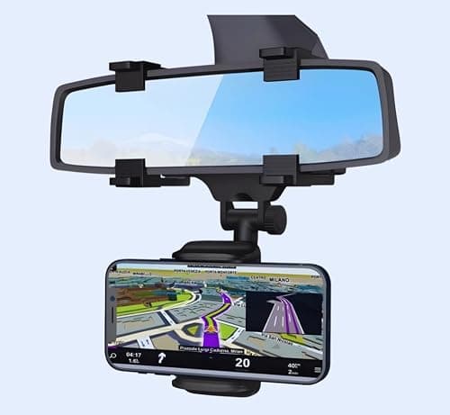 360° Rotatable & Retractable Rearview Mirror Phone Holder for Car | Universal Anti-Shake Smartphone Mount | Adjustable Multifunctional Car Phone Cradle for Safe Driving | Fits All iPhones & Androids 3