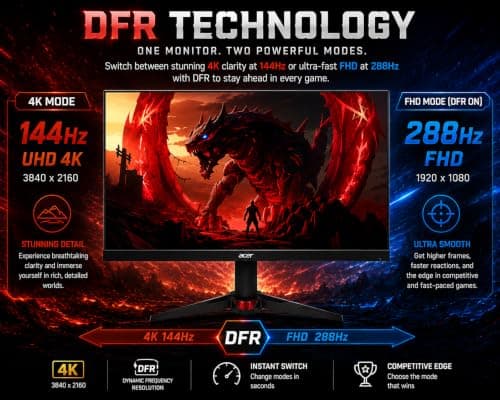 Acer Nitro VG270K V2 27 Inch 4K UHD IPS Gaming Monitor | 144Hz | FHD 288Hz DFR | 1ms VRB | HDR10 | 99% sRGB | AMD FreeSync Premium | HDMI 2.1 | DisplayPort | Dual Speakers | Smart Dial | Eye Care 2