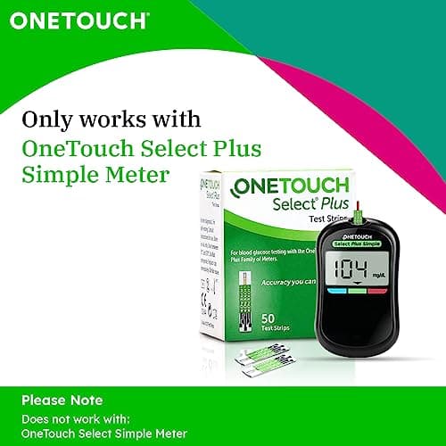 OneTouch Select Plus Test Strips | Pack of 50 Strips | Blood Sugar Test Machine Testing Strips | Global Iconic Brand | For use with OneTouch Select Plus Simple Glucometer 3