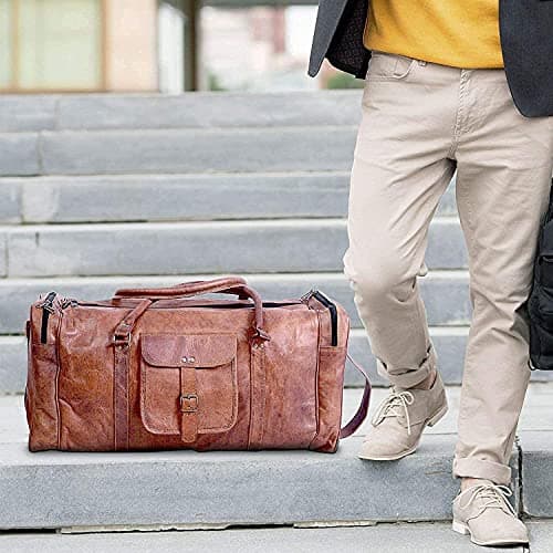 Znt Bags Leather Duffel Bag Travel Handmade Duffle Unisex - Vintage Weekender Stylish Shoulder Luggage Bags for Gym Sports Cabin Bag for Men and Women (24 Inch (Caramel Vintage)) 2
