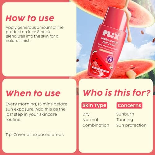 PLIX - THE PLANT FIX Watermelon Tint Twist Color-Adapting Sunscreen | For light coverage & instant glow | SPF 50 PA++++ | Pentavitin®, Suncat DE™ | Sun Damage & Tan Repair | low to medium coverage | L 5