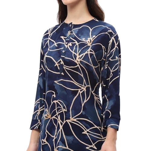 Rangriti Women's Navy Blue Floral Printed Straight Co-ord Set_36 2