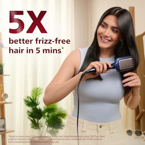 Philips India's No.1 Hair Styling Brand Hair Straightener Brush,Naturally Straight in 5 Mins,5X Less Frizz,Advance Ionic Keratin Tech,Triple Bristle Fast 50s Heatup,Scalp Protect,For Indian Hair,BHH88 3