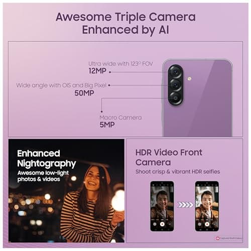 Samsung Galaxy A56 5G (Awesome Violet Glow, 8GB, 128GB) | Segment Most Complete Triple Camera | AI Editing | 4nm Processor | sAMOLED Display| Gorilla Glass Victus+| 5 Gen OS Upgrades 5