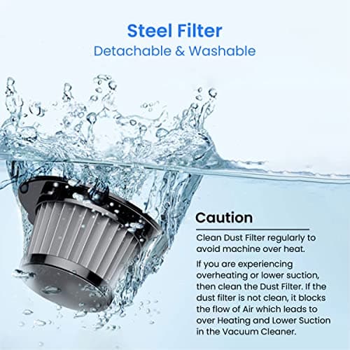 AGARO CV1077 Car Vacuum Cleaner, Portable, Handheld,12V DC /110W, 4.5KPA Power Socket, 14.7ft Long Cord, Stainless Steel Filter, Black 4