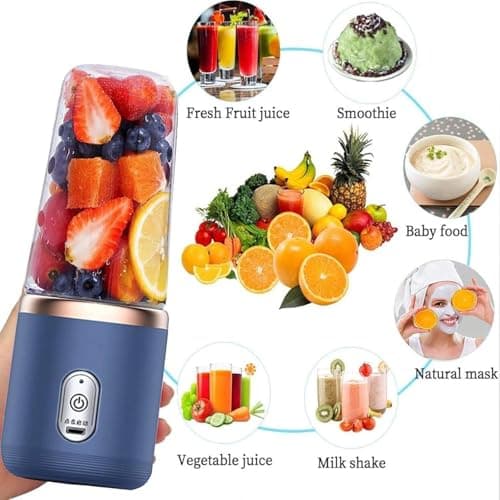 Zancia Portable Blender Electric Juicer USB Rechargeable Fruit Mixers Mini Personal Smoothie Maker 6 Blades 3 Gears Ideal for Smoothies, Protein Shakes, Fresh juices, sauces -1500mAh Battery 4