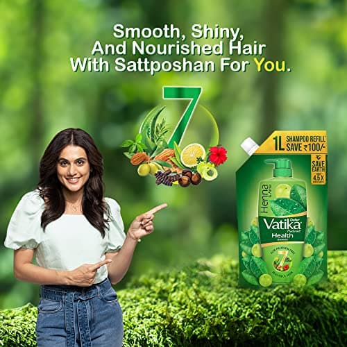 Dabur Vatika Health Shampoo - 1L (Refill Pouch) | With 7 natural ingredients | For Smooth, Shiny & Nourished Hair | Repairs Hair damage, Controls Frizz | For All Hair Types | Goodness of Henna & Amla 5