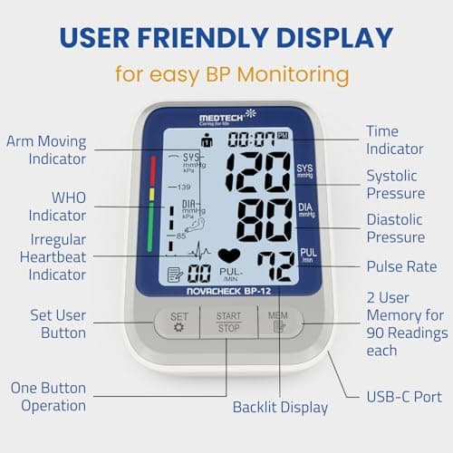MEDTECH® BP12BL (Backlit Display) Fully Automatic Portable Digital Blood Pressure BP Monitoring Machine with Smart MDD Technology for Most Accurate Measurement - Arm Size - 22-42cm 3