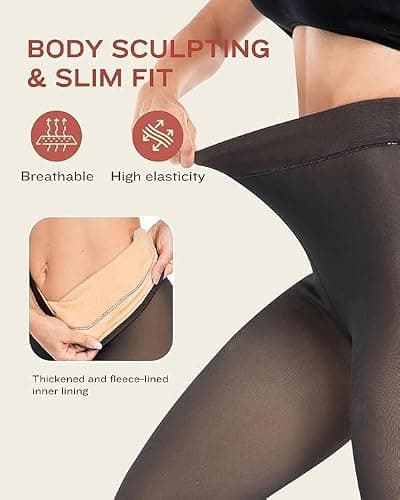 FLYNGO Women Skinny Fit Mid Rise Winter Wear Warm Fleece Thermal Leggings Tights Pants, Waist Size : 26 to 34 (Fake Translucent) 4