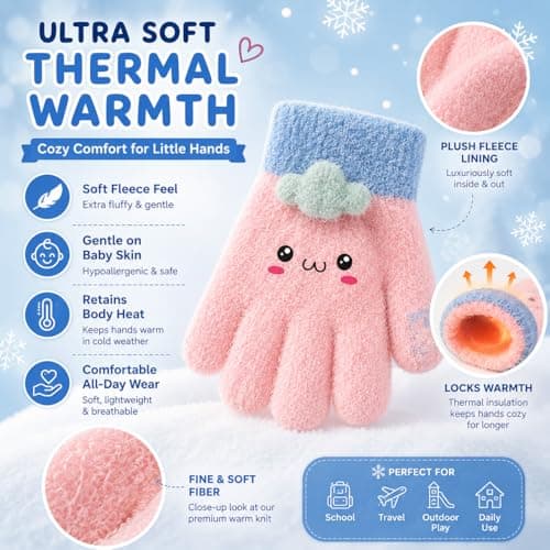 ANESHA 2 Pair Pack Soft Fleece Kids Winter Gloves Cute Kawaii Cartoon Face Knitted Thermal Hand Wear Children (AGE 0-2 YEARS) 3