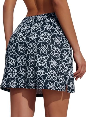 Nora Nico Women's High Rise Flared Stretchy Opaque Skater Skirts with Shorts (skarter-Skirt-Black-Floral-l) 2