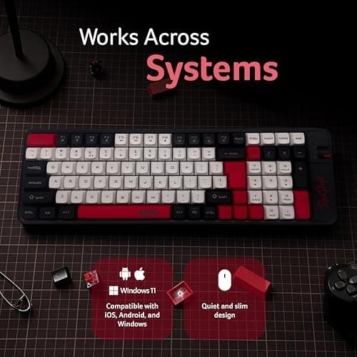 Acer RedShift Wireless Keyboard & Mouse Combo | Bluetooth + 2.4GHz Dual Mode | Multi-Device | 100-Key Slim Quiet Keyboard | 6-Button Mouse with 1600 DPI | Windows, Android, iOS | Black & Red 4