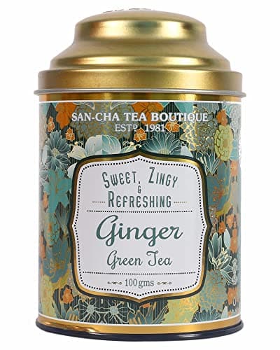Sancha Tea Boutique, Ginger Green Tea, 100g Loose Leaves, Real Adrak Chai, Spiced Wellness Blend, Low Bitterness, Premium Green Tea India