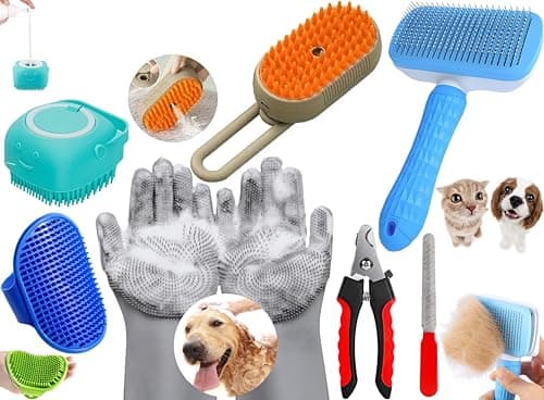 Style Keepers 6-in-1 Pet Grooming Combo for Dogs & Cats | Bathing Brush, Silicone Shampoo Dispenser, Deshedding Glove, Slicker Brush, Nail Clipper & File | Complete Pet Cleaning, Bathing & Shedding Ca