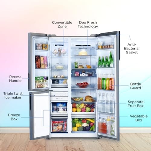 Haier 598L 3Star Vogue 3-Door Side by Side Frost Free Refrigerator|Expert Inverter Technology|Digital Display Panel|Triple Twist Ice Maker|Deo Fresh Technology (HRT-683GOG, Grey Onyx Glass) 5