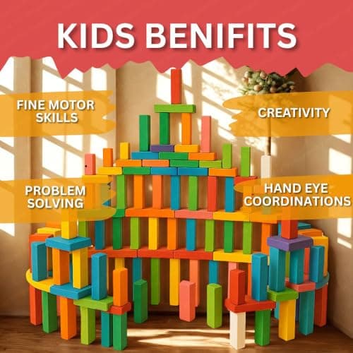 Toy Imagine 120 Pcs Colorful Wooden Building Blocks for Kids – Educational Board Game Domino Set for Boys & Girls – Indoor Fun Games & Party Activities – Toys for Ages 3 to 12 Years (12 Colors) 5