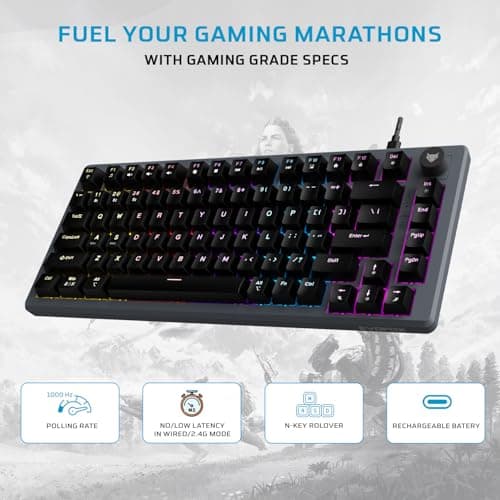 EvoFox Katana X2 TKL Gaming Mechanical Keyboards Wireless –Tri-Mode (BT/2.4G/Wired), Silent Red Switches, 1000Hz Polling Rate, Vivid and Dynamic Backlighting, 4000mAh Battery,Volume Knob (Black) 4