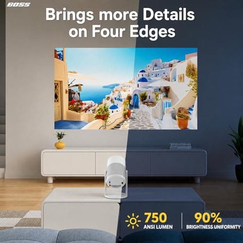 BOSS LUMORA LX750 2026 Year | 750 ANSI | Native 1080P | 4K Support | Android 11 OS | E-Focus Technology | 360° Rotatable | WiFi Bluetooth | 25000:1 Contrast | Mini Home Theater Projector 4