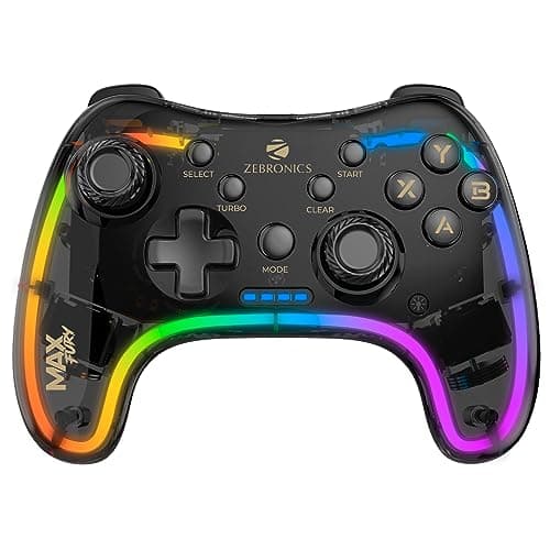 Zebronics MAX FURY Transparent RGB LED Illuminated Wired Gamepad for Windows PC, Android, with Dual analog sticks, Quad front triggers, Dual motors force, Haptic Feedback