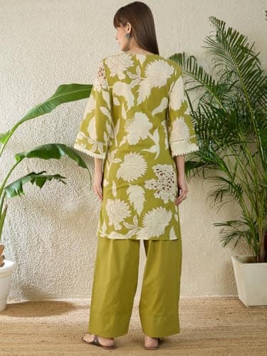 INDO ERA Women Green Pure Cotton Co-Ord Set | Kurta Pant Set for Casual Wear,IESTR12162M | Co Ord Set For Women Stylish | 4
