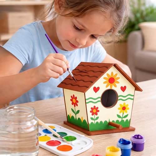 Webby Wooden DIY Paint Bird House Art and Craft Toy | Birthday Return Gift | Colour Paint Activity Kit for Kids 4