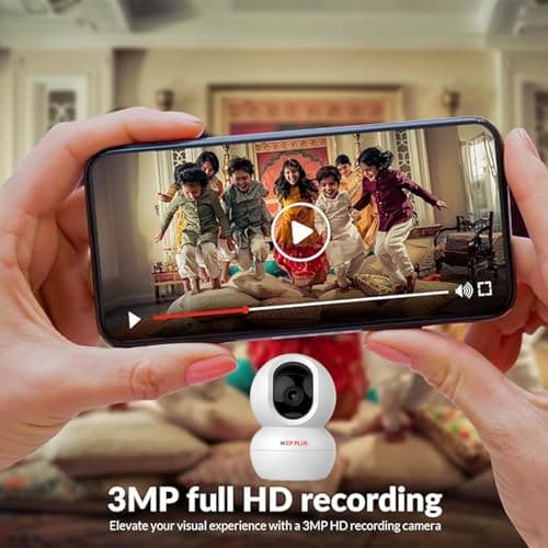 CP PLUS 3MP Full HD Smart Wi-fi CCTV Home Security Camera | 360° View | 2 Way Talk | Cloud Monitor | Motion Detect | Night Vision | Supports SD Card, Alexa & Ok Google | 15 Mtr, White- CP-E38A 3