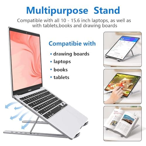 RT Laptop Stand 7-Level Angles Adjustable Riser Holder for Home or Office Foldable Laptop Stand Plastic Aluminum Alloy Metal Base Notebook Computer Holder Height Adjustment 5