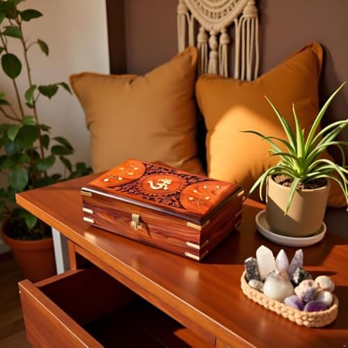 RGrandsons Handmade Wooden Jewellery Box for Women Jewel Organizer Hand Carved with Intricate Carvings Gift Items - Om Design (Size: 6.0x4.0_) ॐ() 5