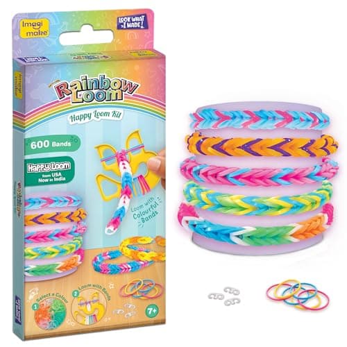 Imagimake Happy Loom Kit |Bracelet Making kit with 600+ Colourful Bands, Loom Tool | DIY Art & Craft Kit | Return Gift for Girls Age 7+